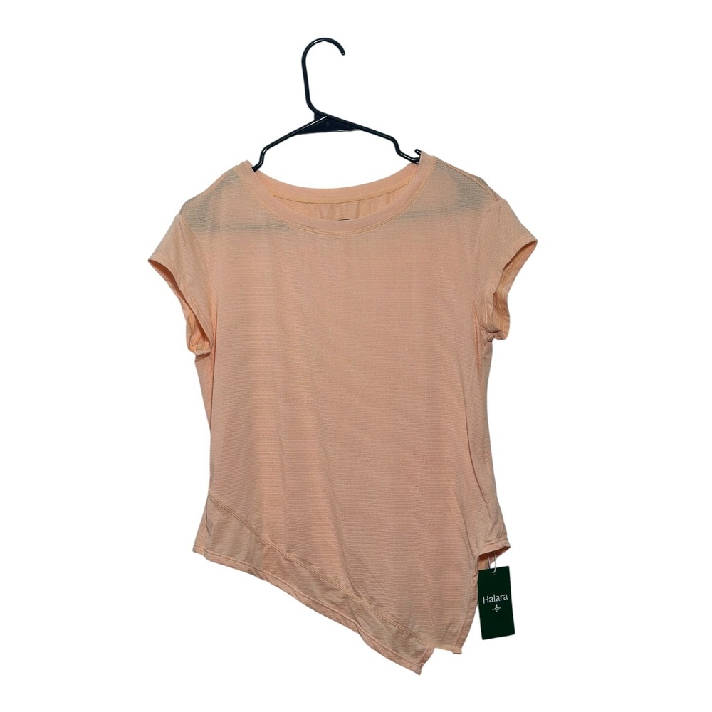 Halara Athleisure Peach Asymmetrical Hem Cap Sleeve  Activewear Top NWT Size S